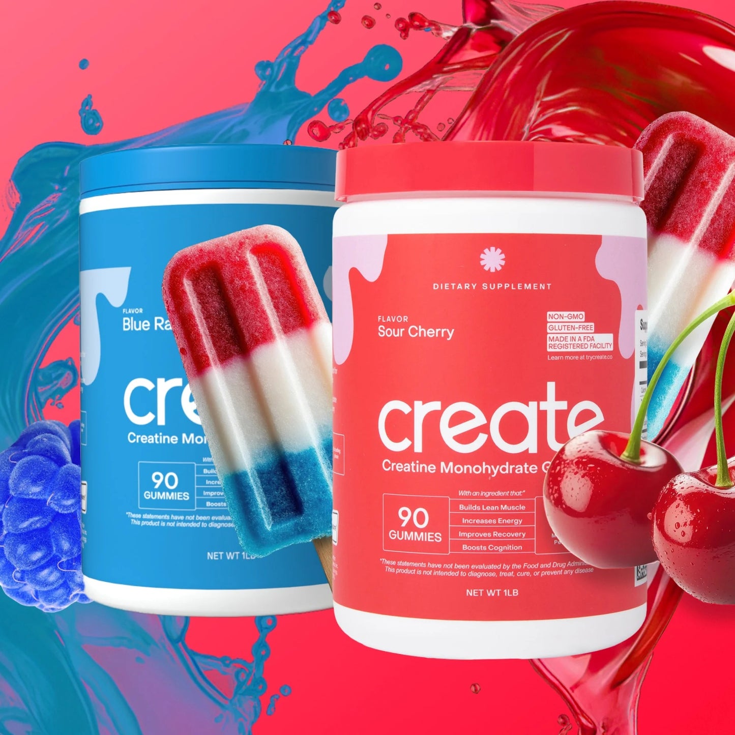 Rocket Pop Bundle - Sour Cherry & Blue Raspberry Core Create Creatine Monohydrate Gummies